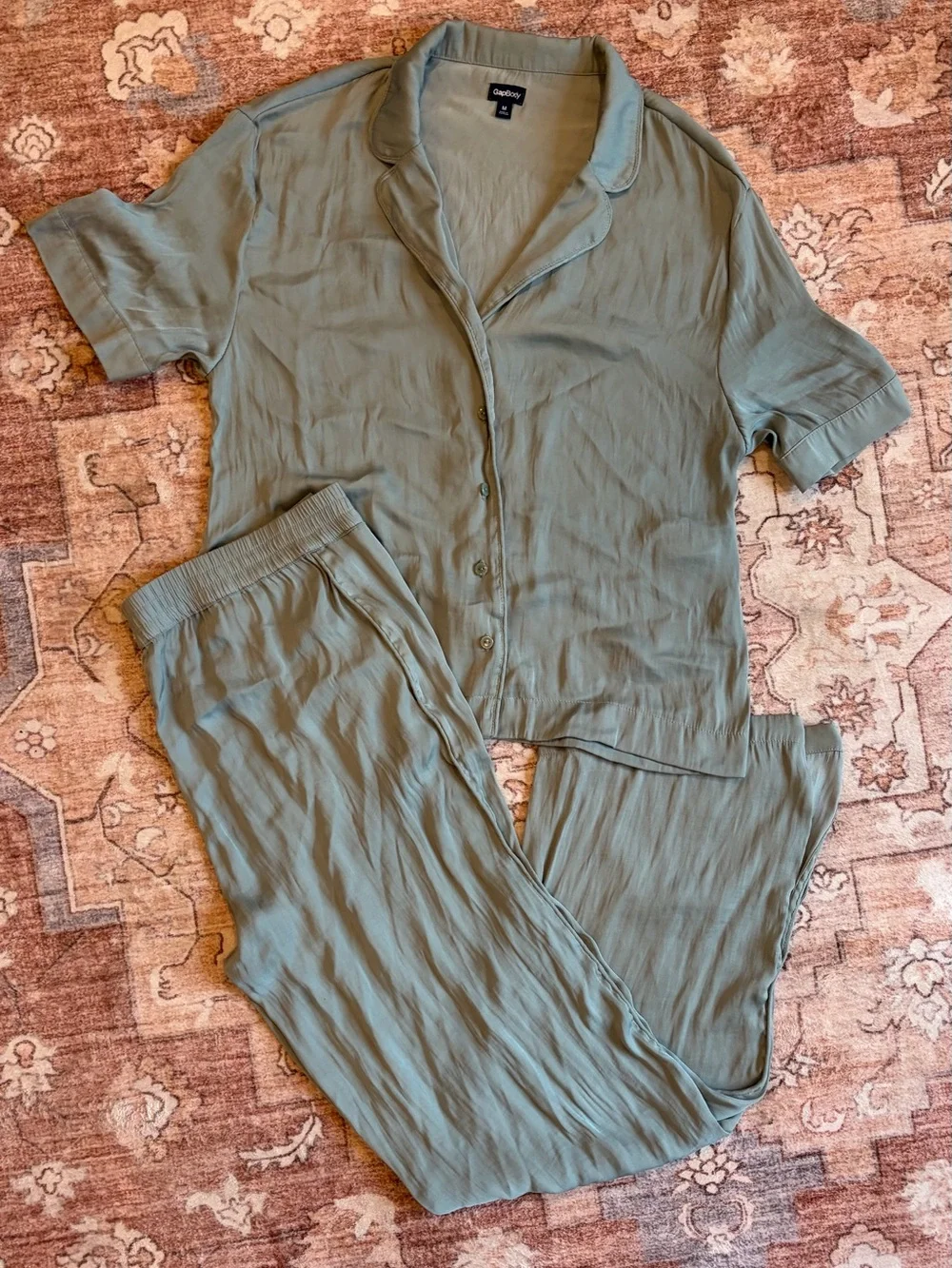 NWOT GapBody Soft Satin Sage Short-Sleeve Button Pajama Set - Women